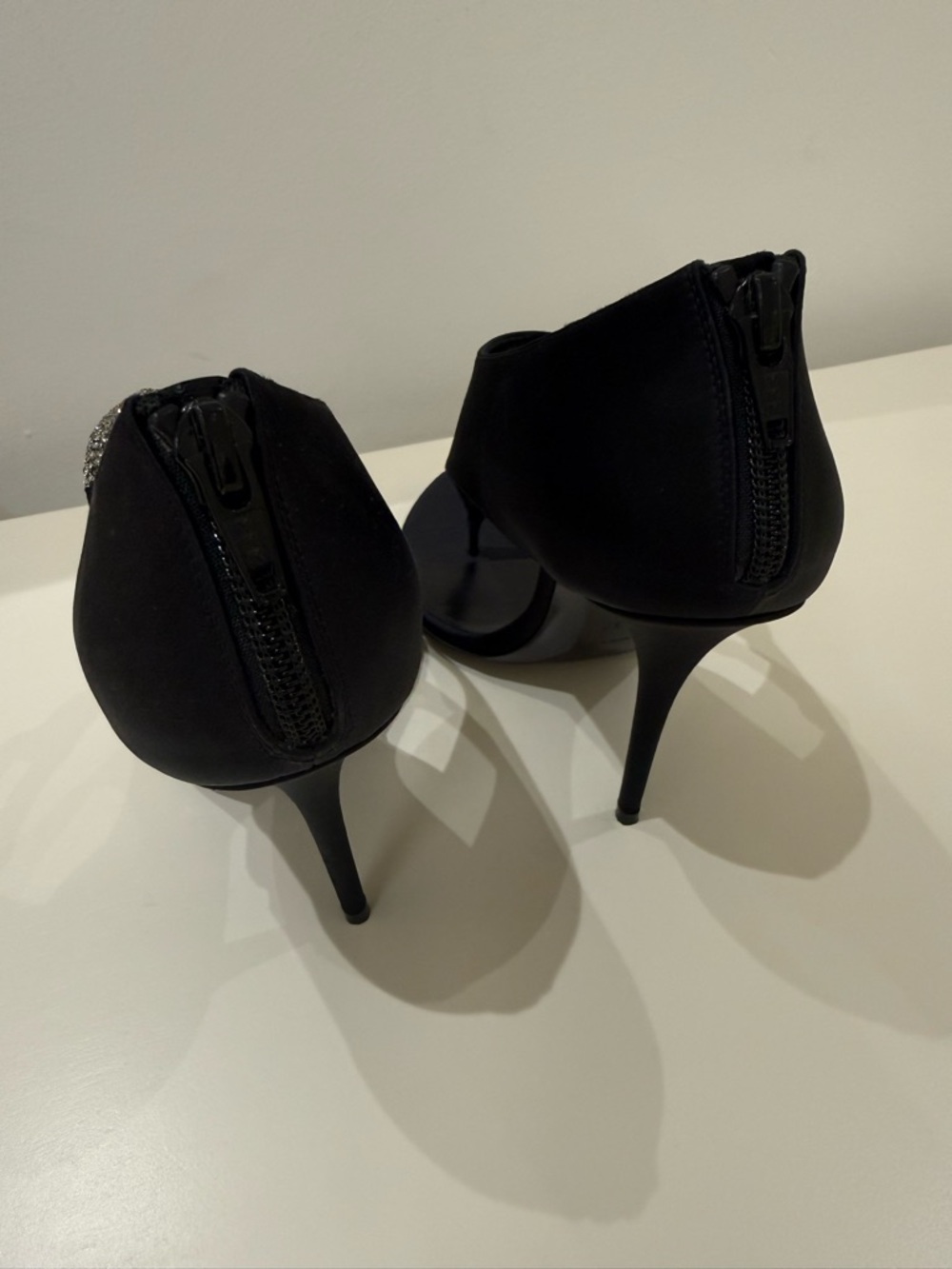 Saint Laurent Black Satin T-Strap Heels with Crystal Buckles - Picture 6 of 6